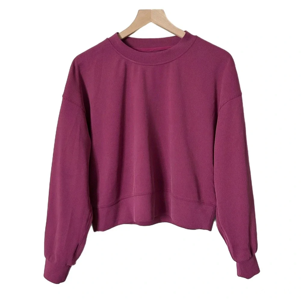 Lululemon Ribbed Softstreme Perfectly Oversized Cropped Crew Magenta Purple Sz 6